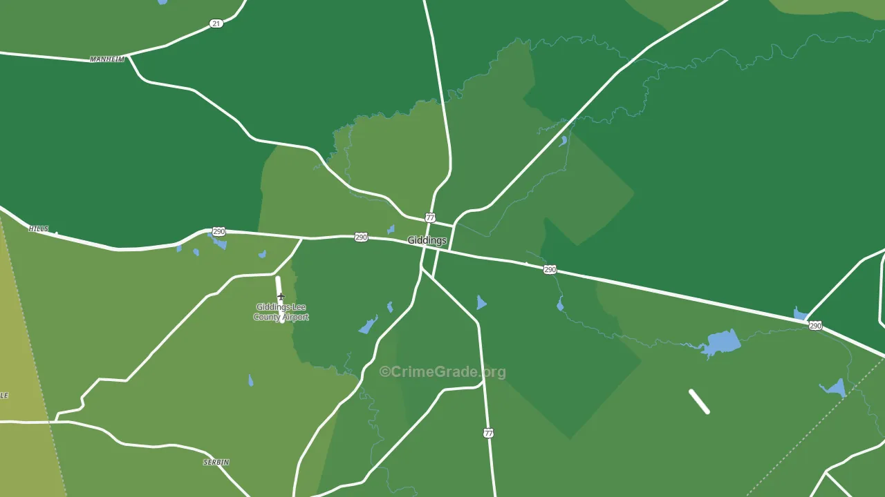 Giddings, TX Map of Vehicle Theft Rates
