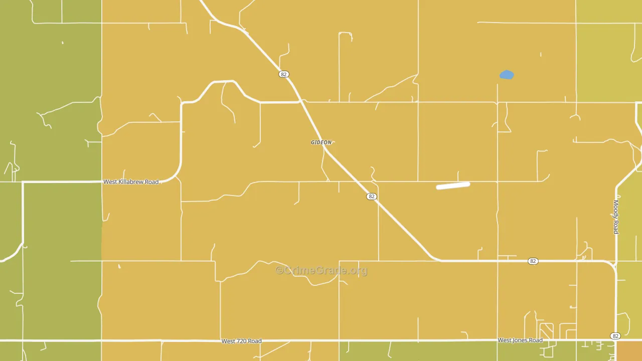 Gideon, OK Map of Vehicle Theft Rates