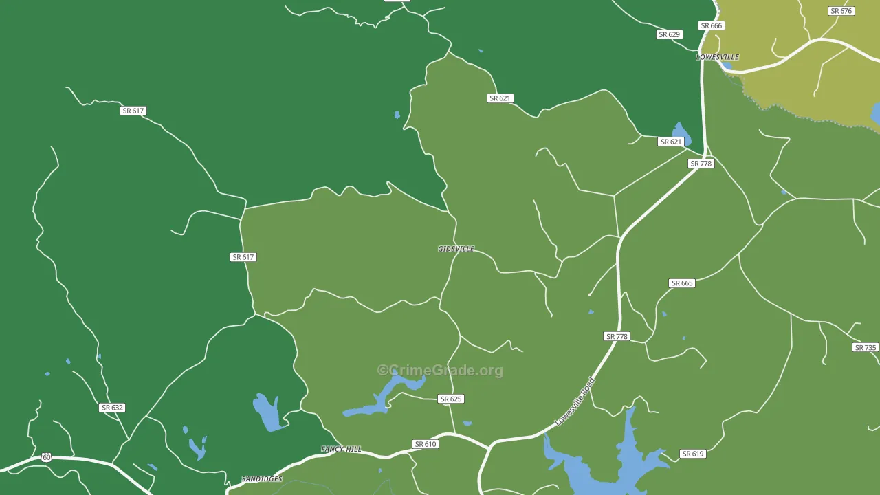 Gidsville, VA Map of Vehicle Theft Rates