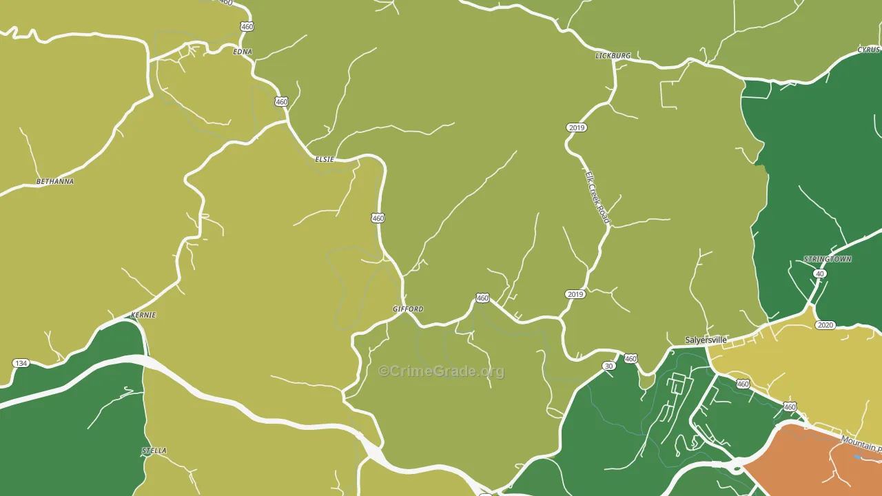 Gifford, KY Map of Vehicle Theft Rates