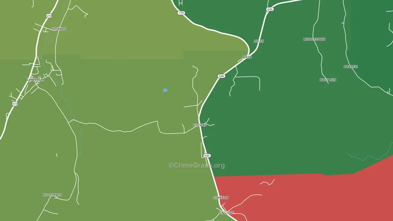 Gifford, PA Map of Vehicle Theft Rates