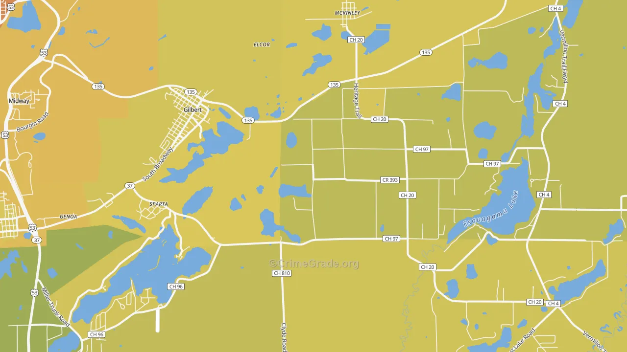 Gilbert, MN Map of Vehicle Theft Rates
