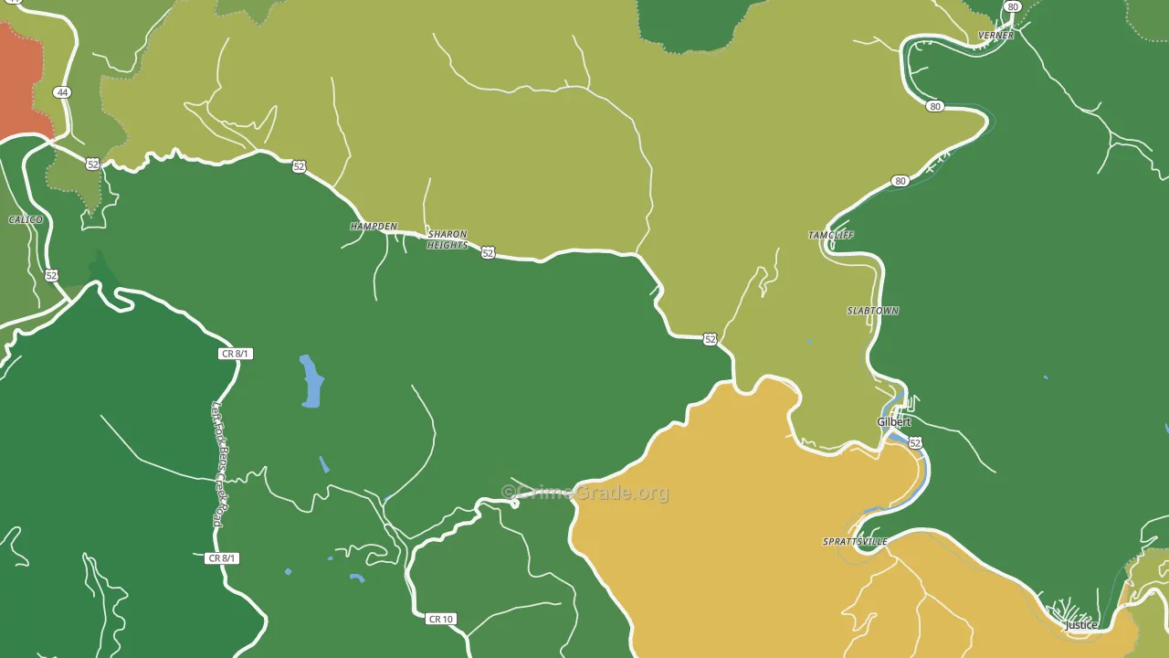 Gilbert, WV Map of Vehicle Theft Rates