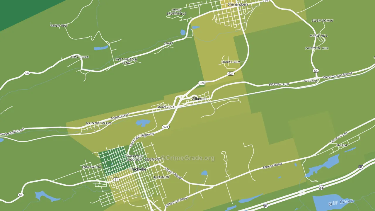 Gilberton, PA Map of Vehicle Theft Rates