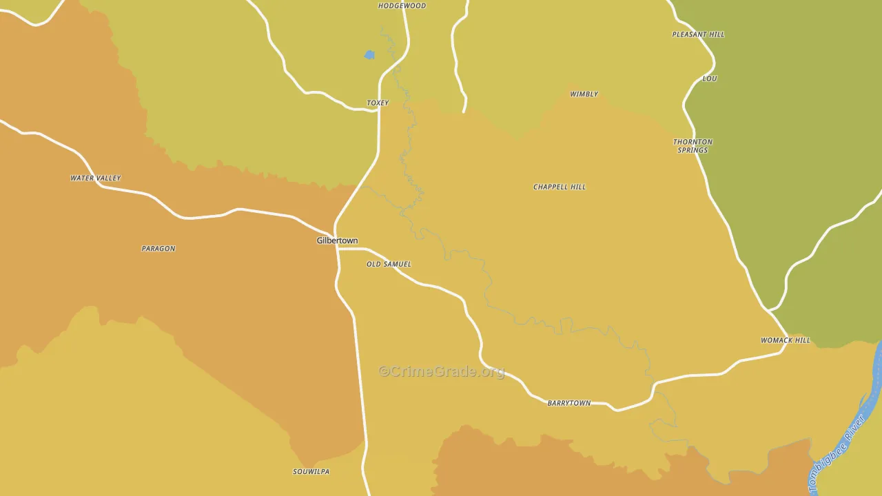 Gilbertown, AL Map of Vehicle Theft Rates