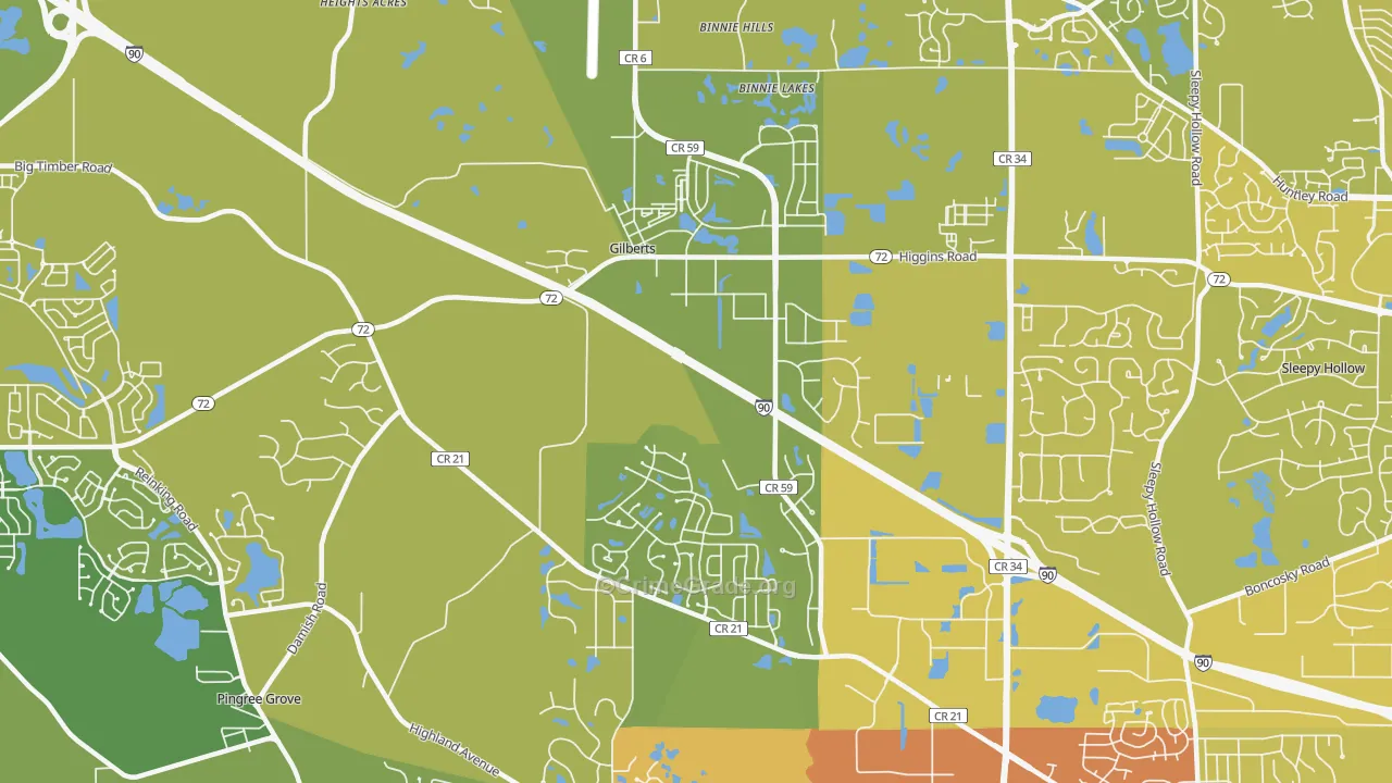 Gilberts, IL Map of Vehicle Theft Rates