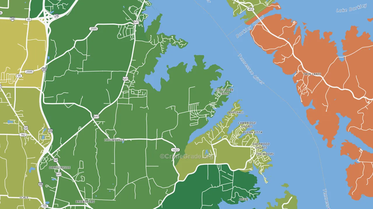 Gilbertsville, KY Map of Vehicle Theft Rates