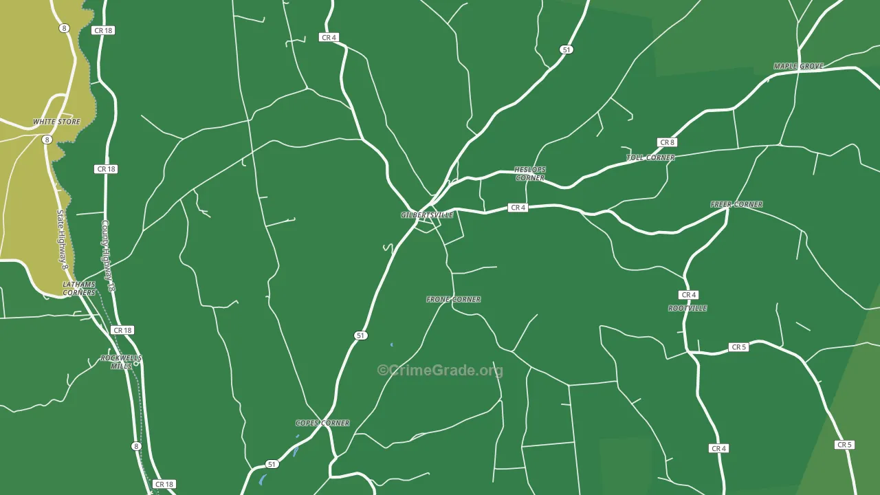 Gilbertsville, NY Map of Vehicle Theft Rates