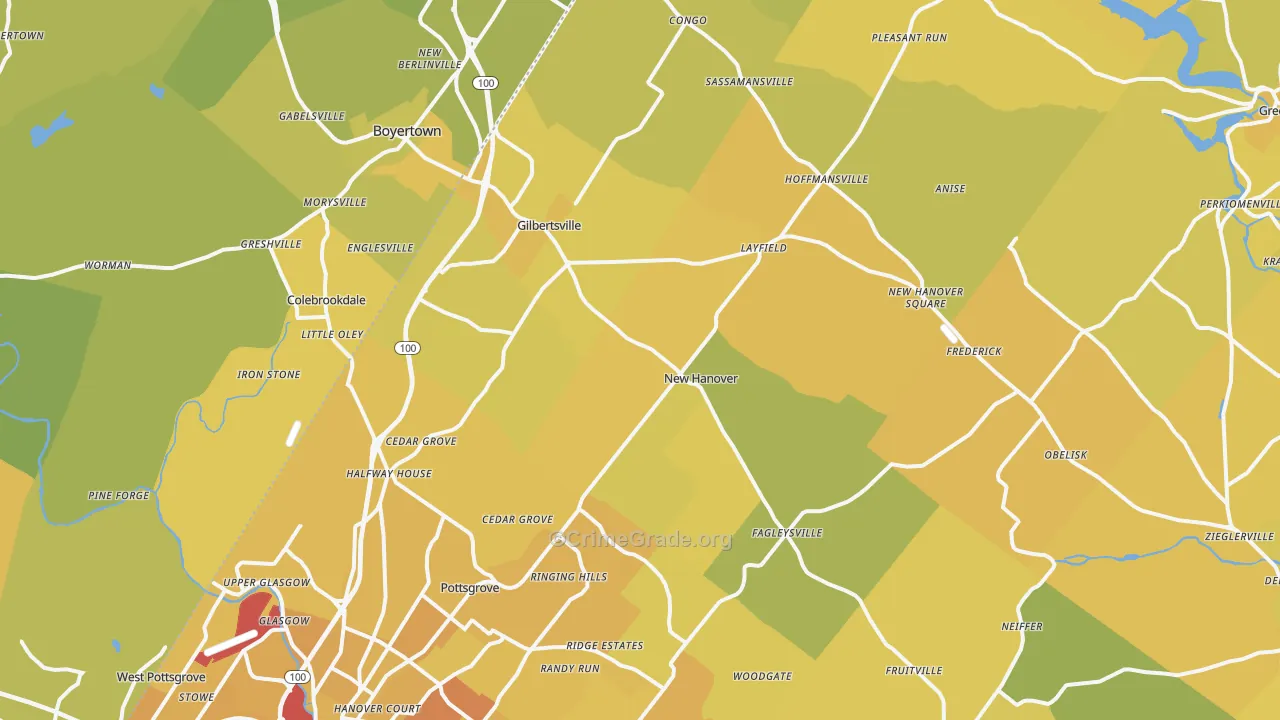 Gilbertsville, PA Map of Vehicle Theft Rates