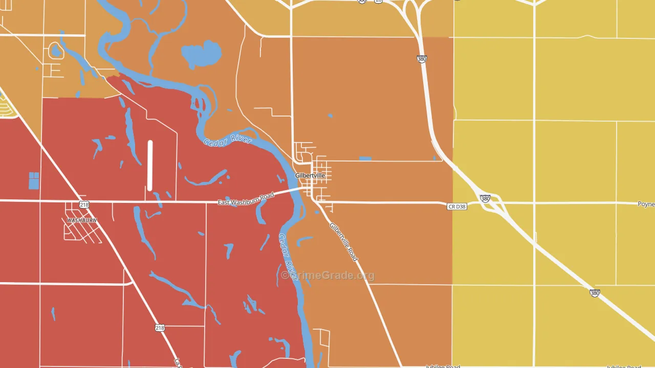 Gilbertville, IA Map of Vehicle Theft Rates