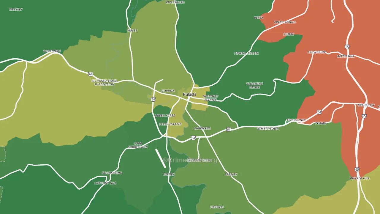 Giles County, TN Map of Vehicle Theft Rates