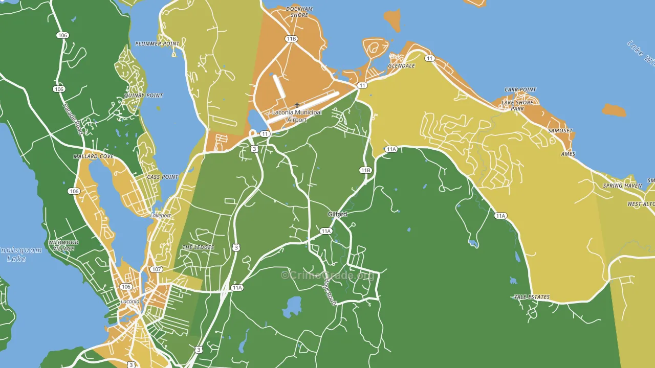 Gilford, NH Map of Vehicle Theft Rates