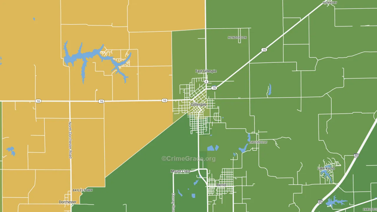 Gillespie, IL Map of Vehicle Theft Rates