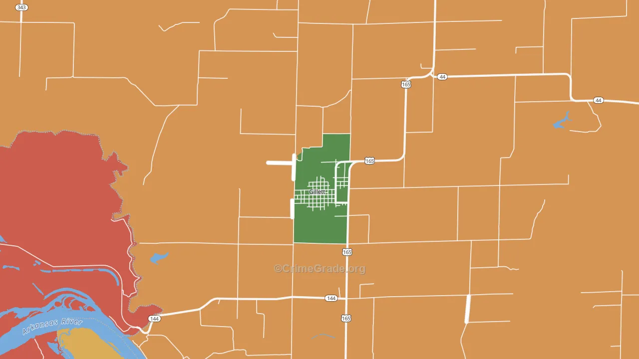 Gillett, AR Map of Vehicle Theft Rates