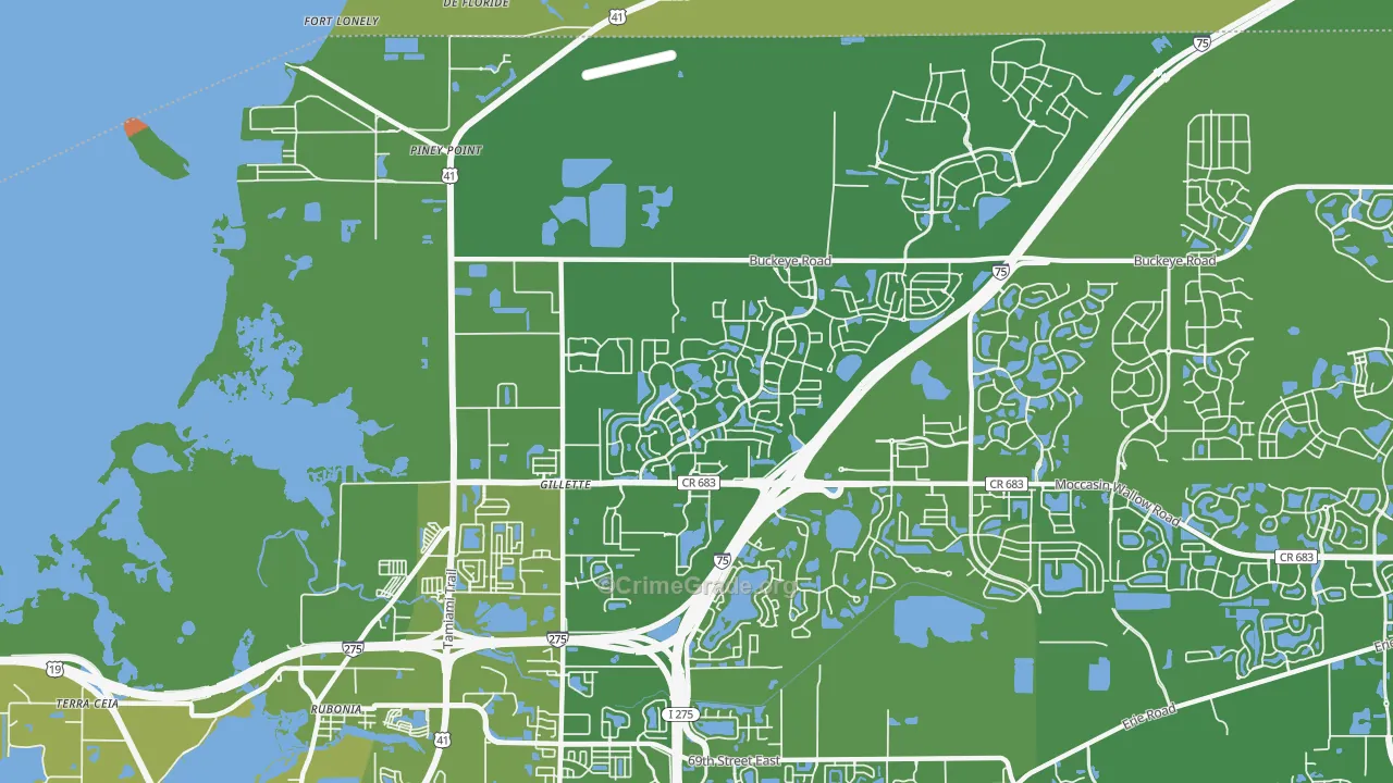 Gillett, FL Map of Vehicle Theft Rates