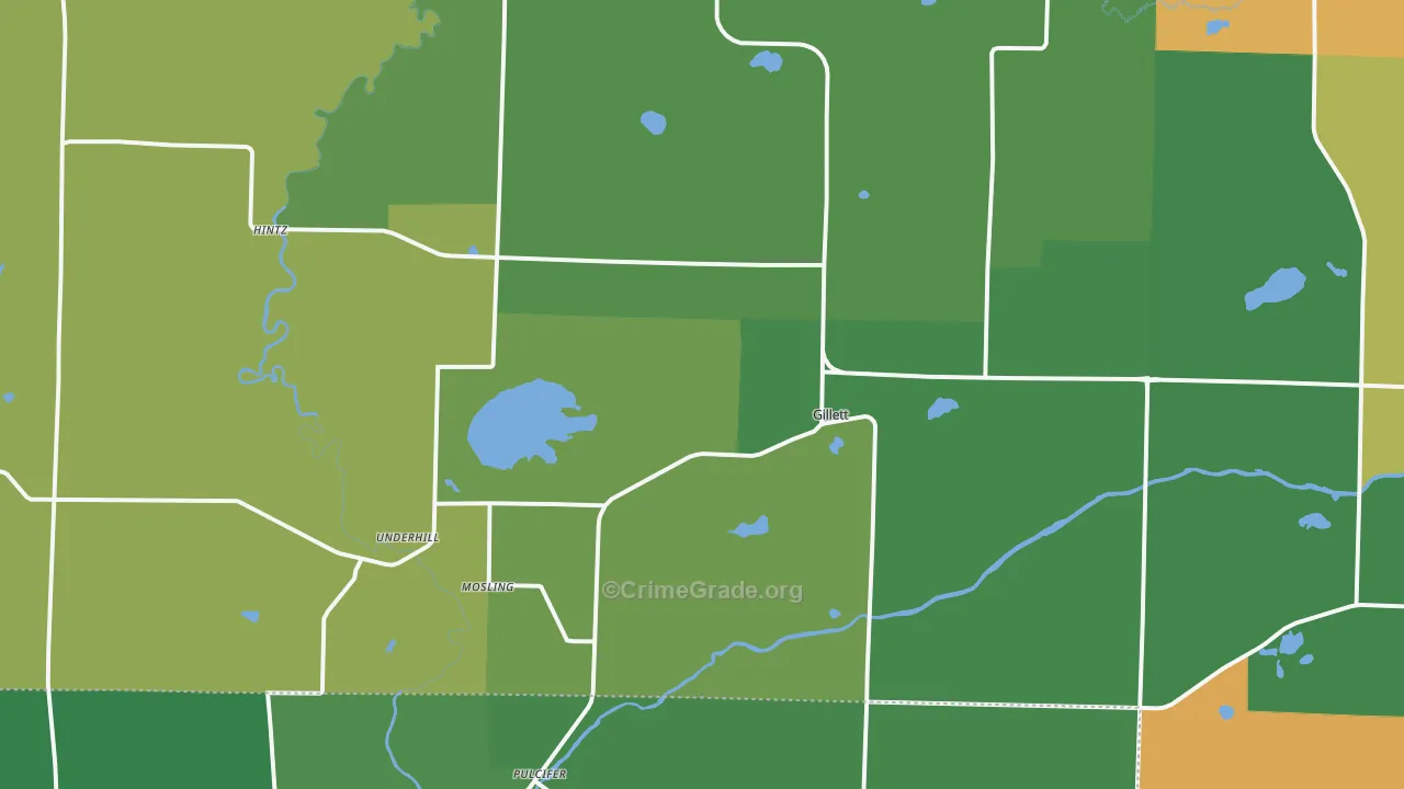 Gillett, WI Map of Vehicle Theft Rates