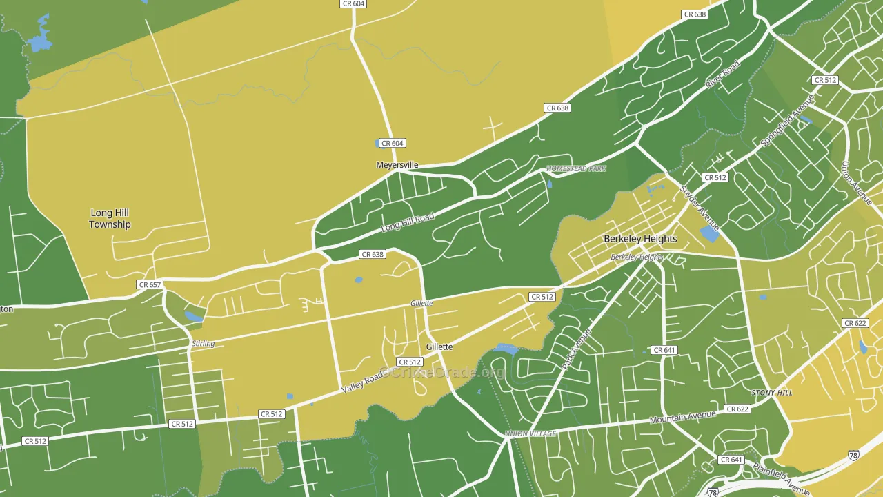 Gillette, NJ Map of Vehicle Theft Rates