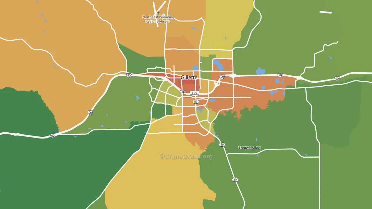 Gillette, WY Map of Vehicle Theft Rates
