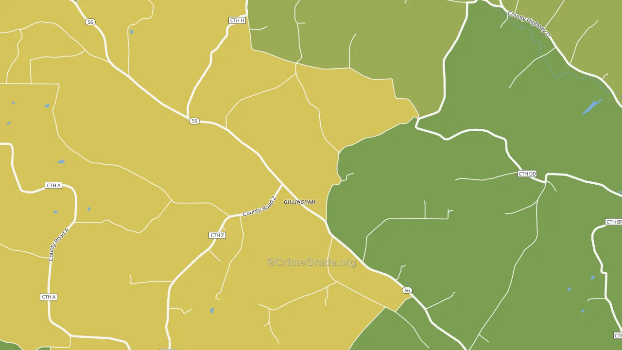 Gillingham, WI Map of Vehicle Theft Rates