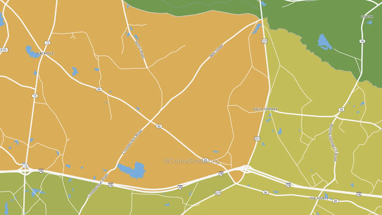 Gillis Springs, GA Map of Vehicle Theft Rates