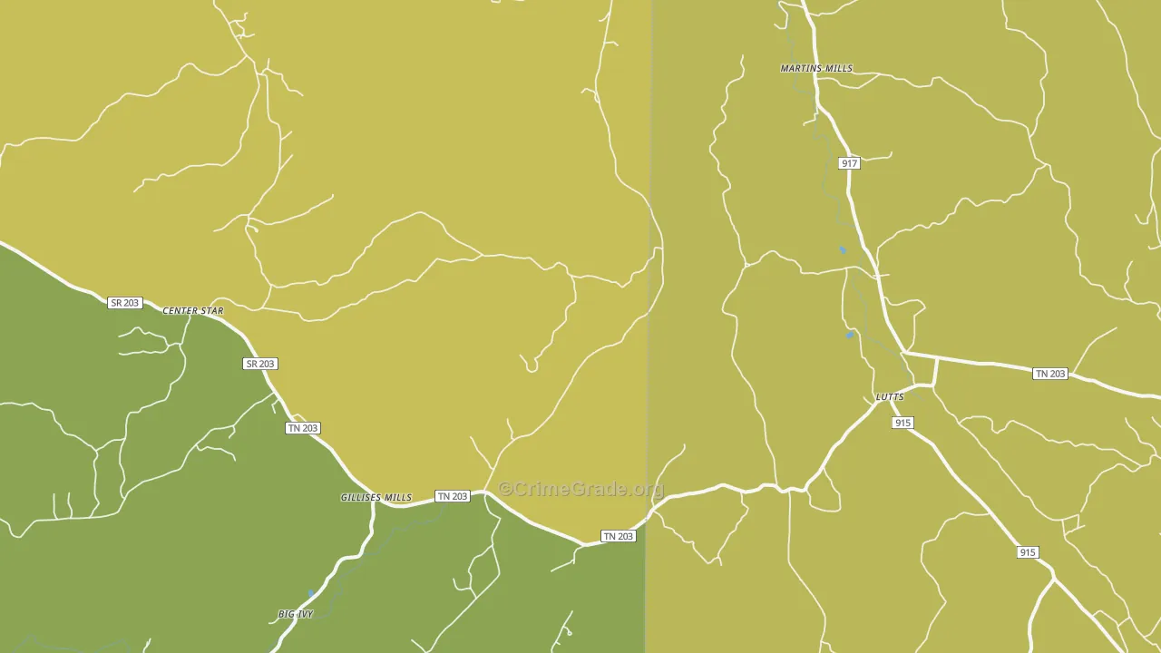 Gillises Mills, TN Map of Vehicle Theft Rates