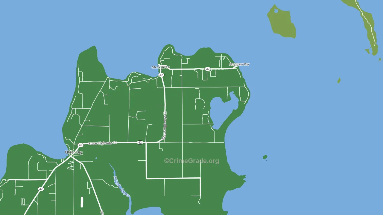 Gills Rock, WI Map of Vehicle Theft Rates