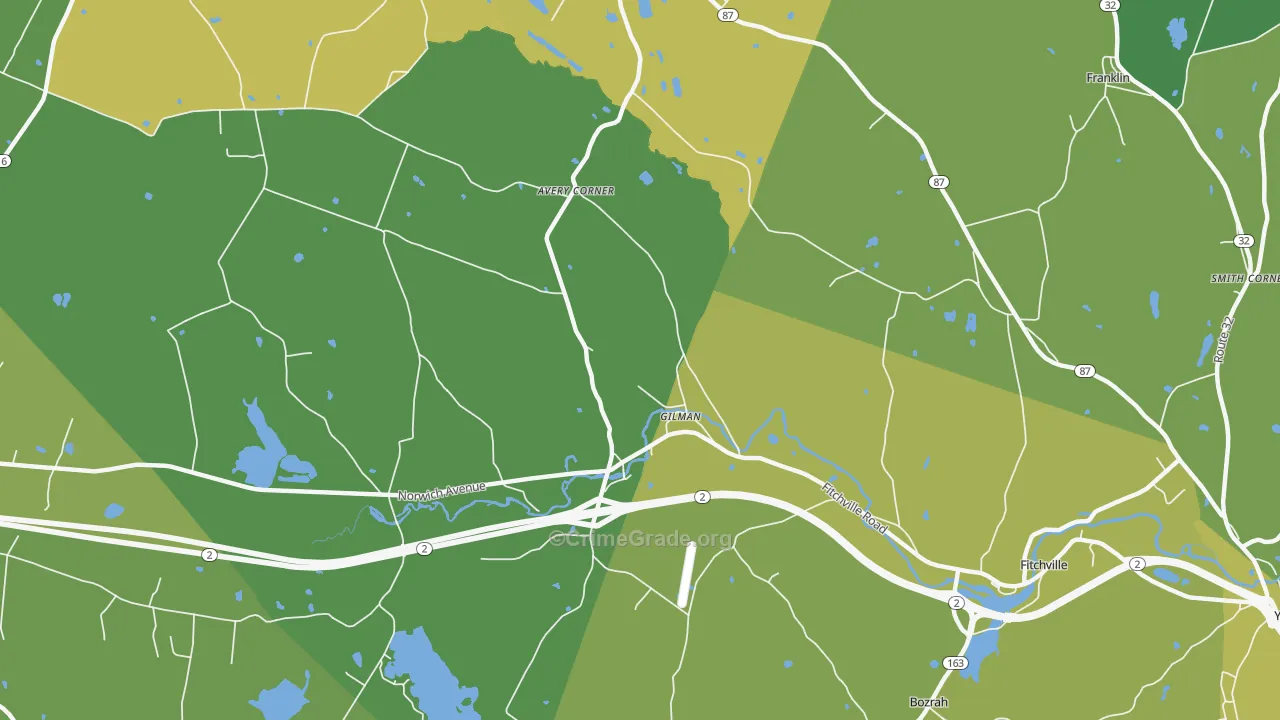 Gilman, CT Map of Vehicle Theft Rates