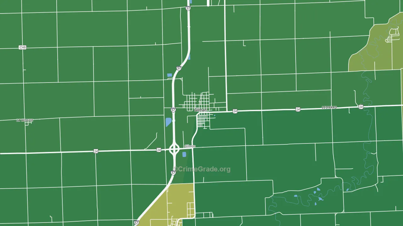 Gilman, IL Map of Vehicle Theft Rates