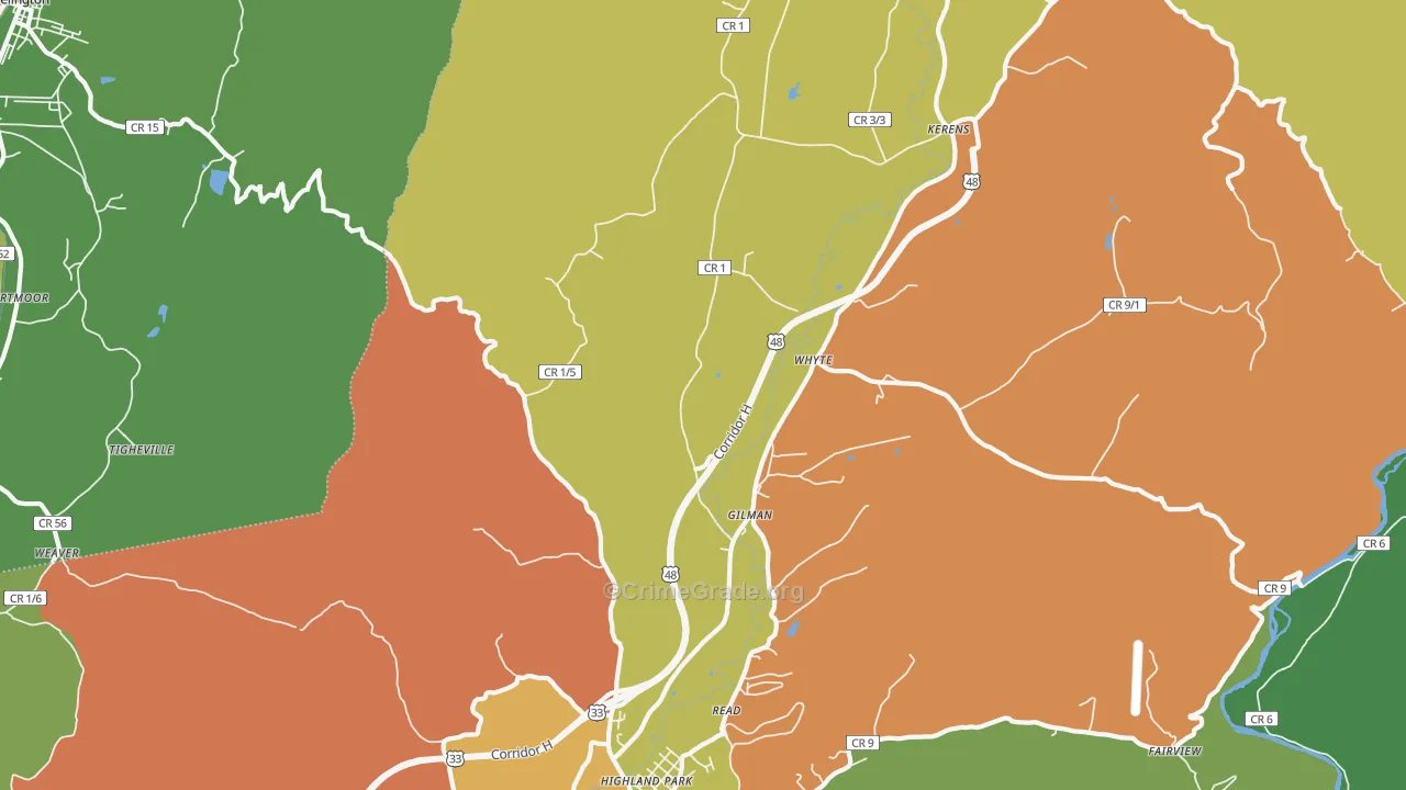 Gilman, WV Map of Vehicle Theft Rates
