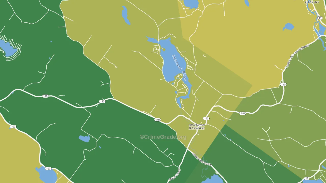 Gilmanton Iron Works, NH Map of Vehicle Theft Rates