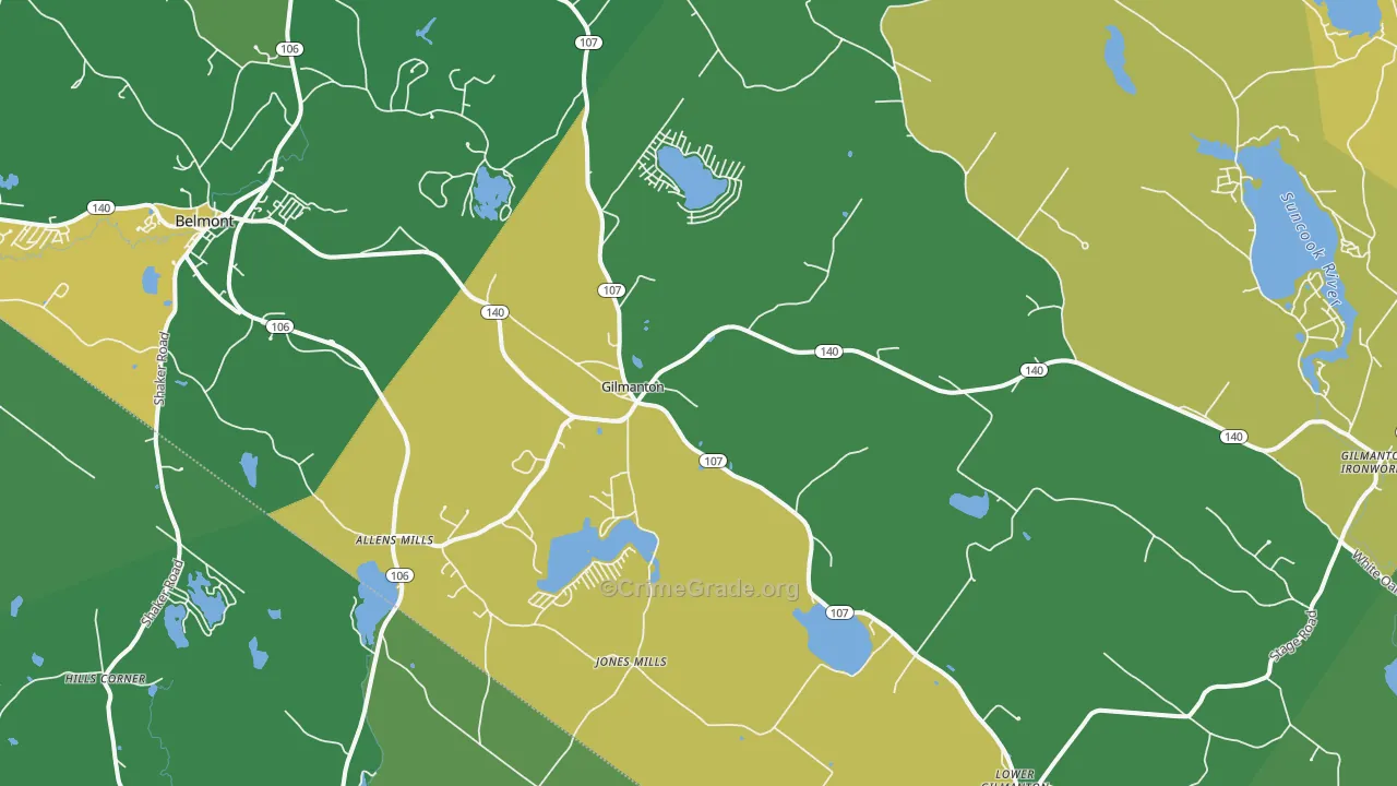 Gilmanton, NH Map of Vehicle Theft Rates