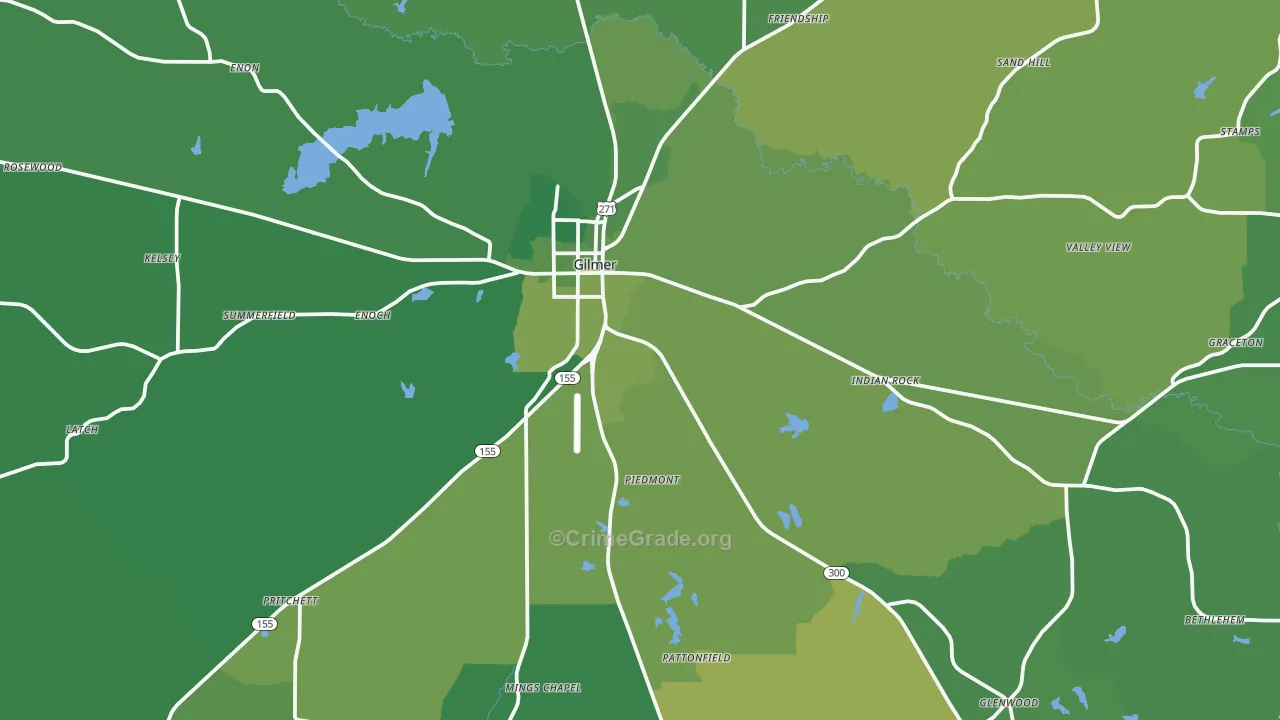 Gilmer, TX Map of Vehicle Theft Rates