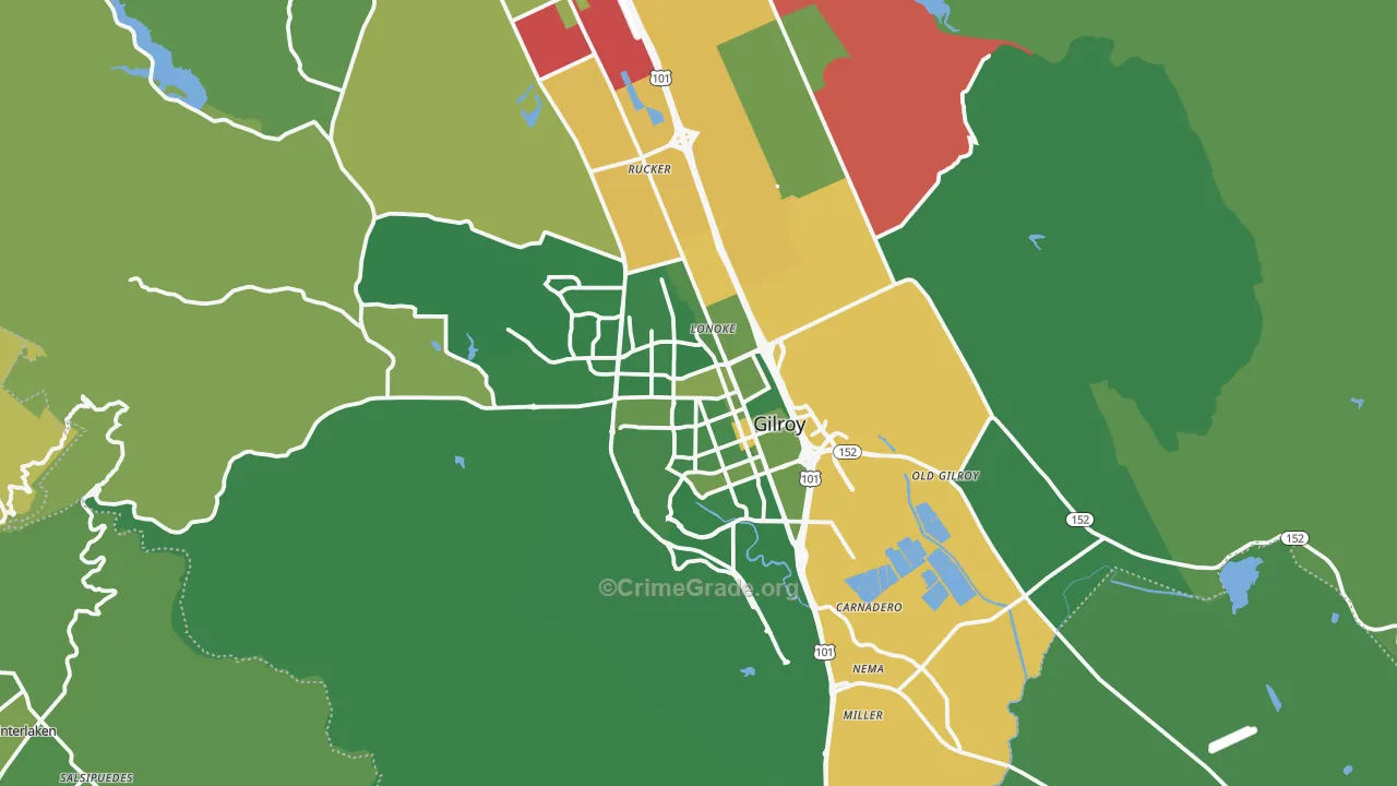 Gilroy, CA Map of Vehicle Theft Rates