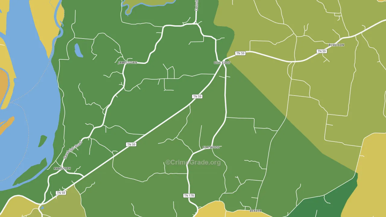 Gilt Edge, TN Map of Vehicle Theft Rates