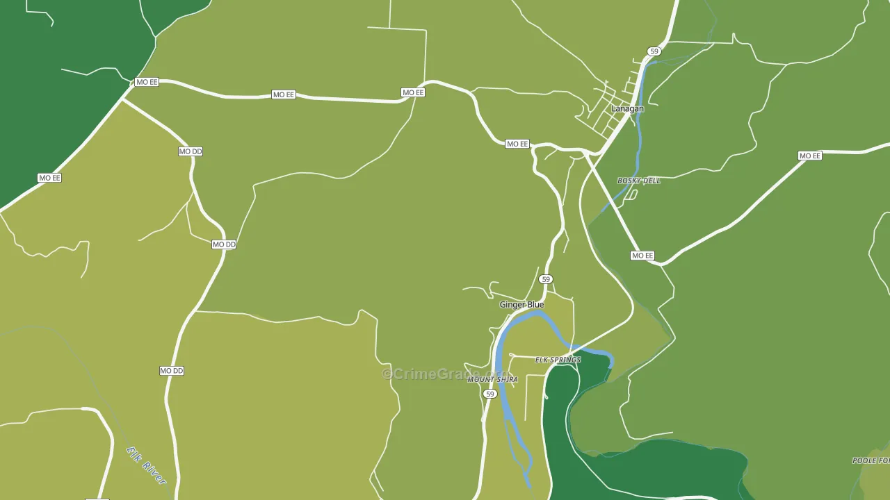 Ginger Blue, MO Map of Vehicle Theft Rates