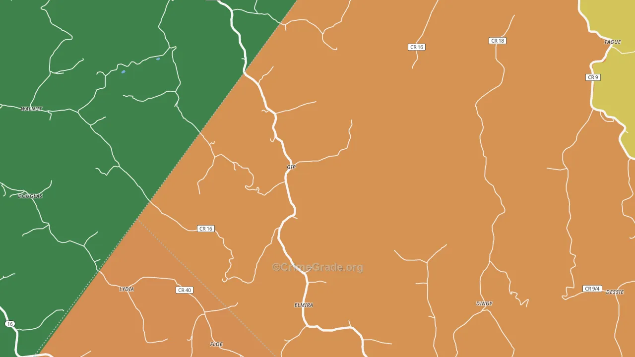 Gip, WV Map of Vehicle Theft Rates
