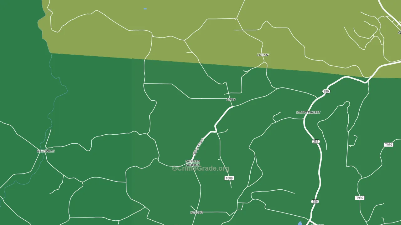 Gipsy, PA Map of Vehicle Theft Rates