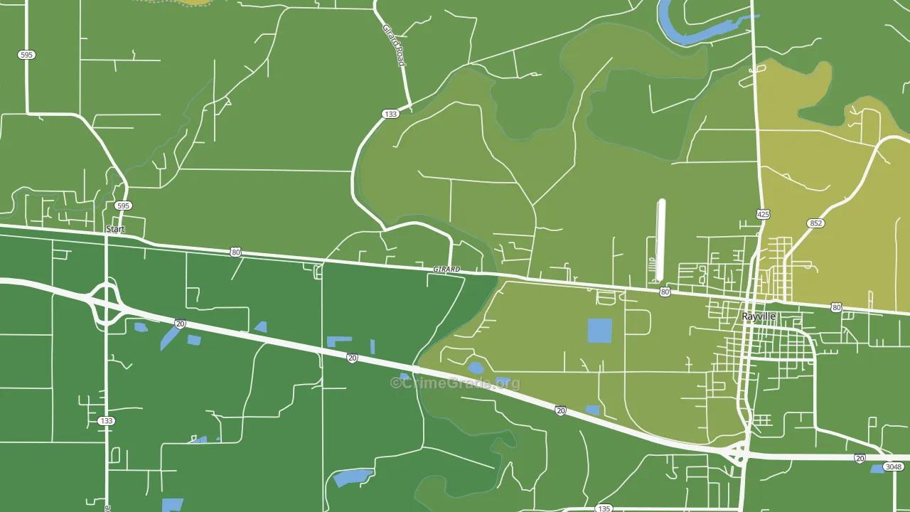 Girard, LA Map of Vehicle Theft Rates