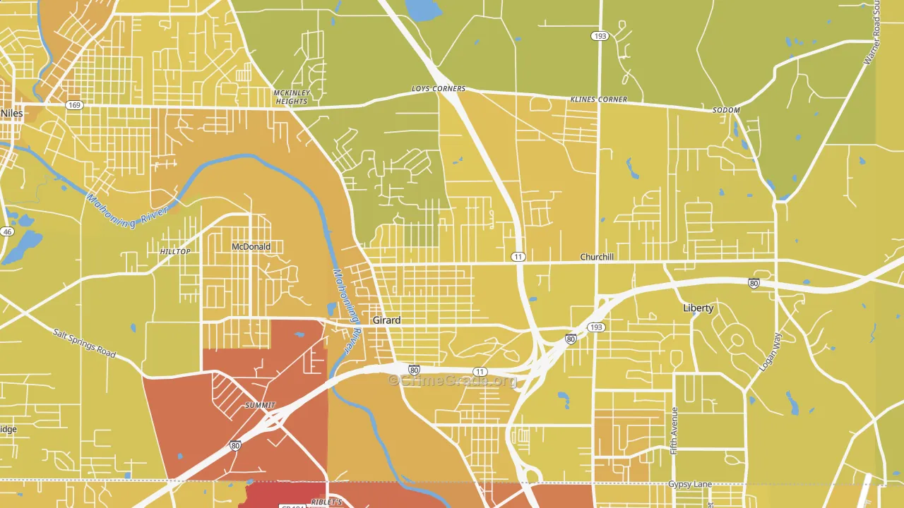 Girard, OH Map of Vehicle Theft Rates