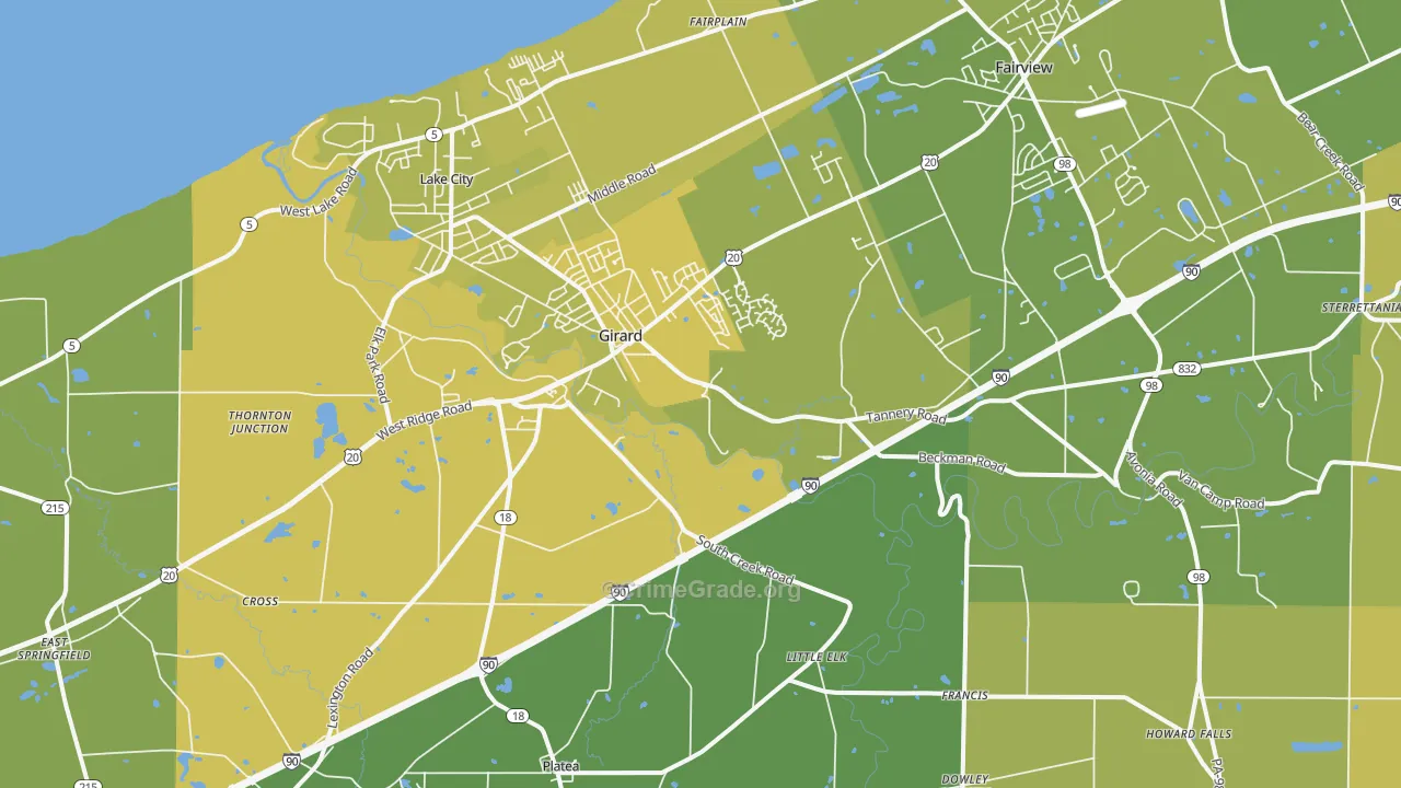 Girard, PA Map of Vehicle Theft Rates