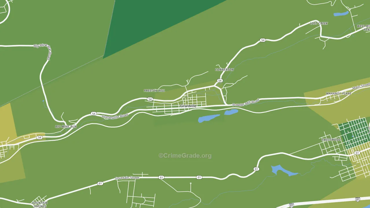 Girardville, PA Map of Vehicle Theft Rates