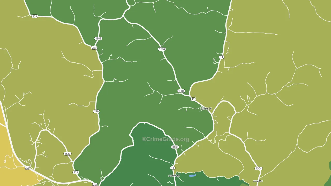 Girdler, KY Map of Vehicle Theft Rates