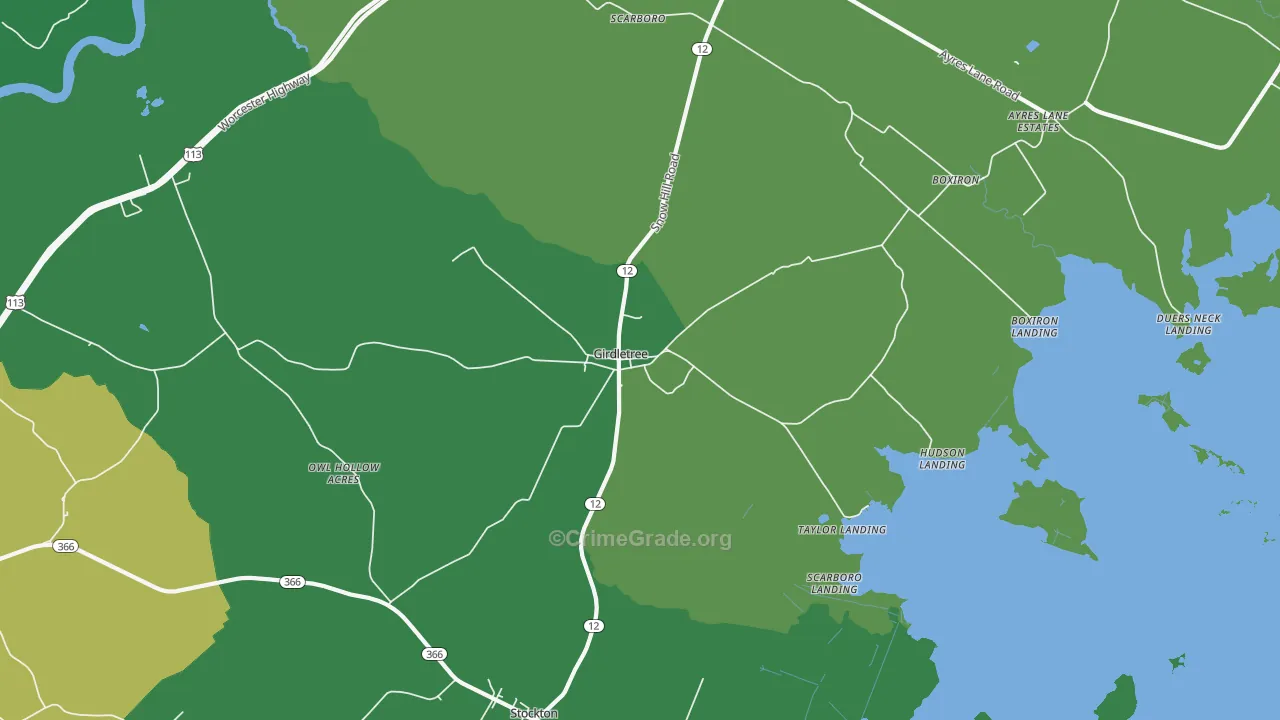 Girdletree, MD Map of Vehicle Theft Rates