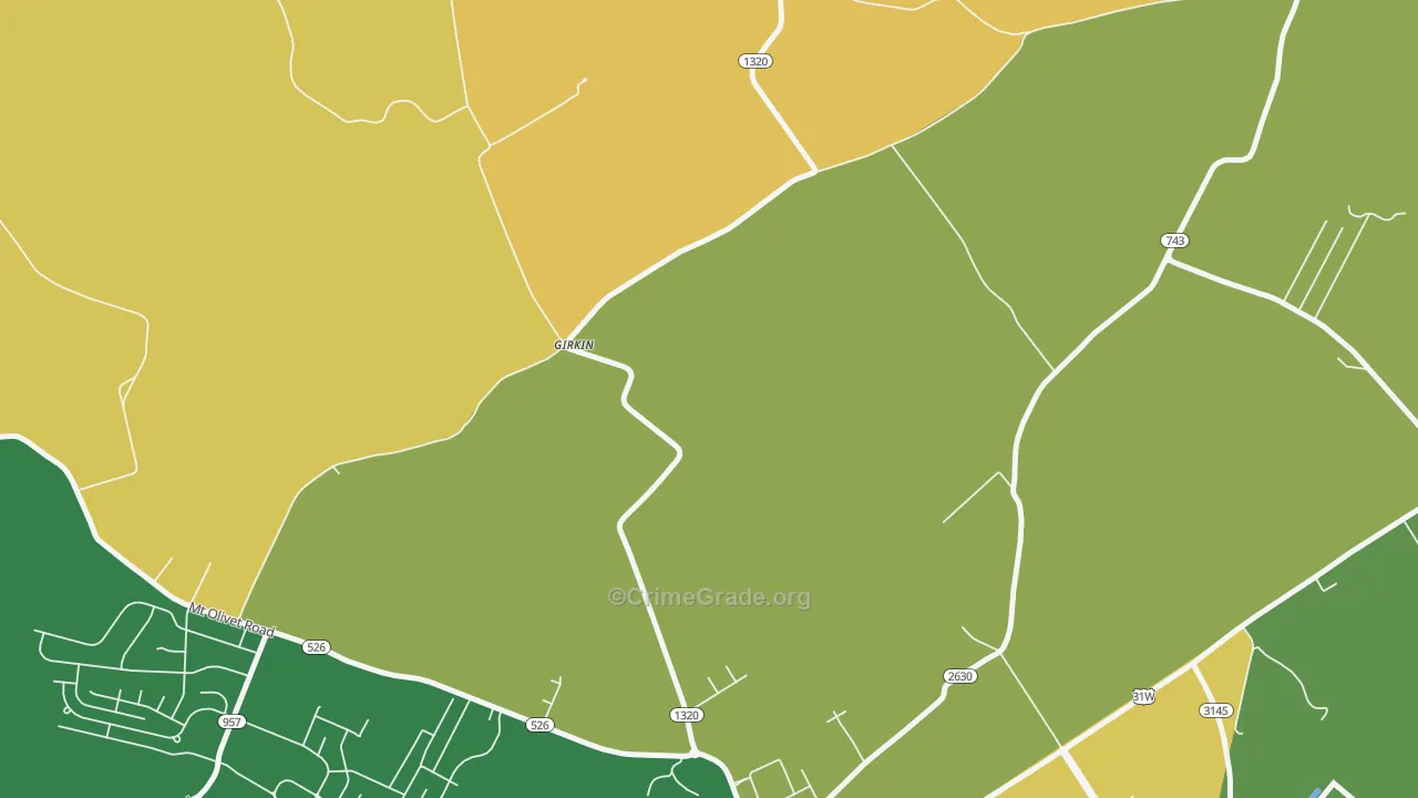 Girkin, KY Map of Vehicle Theft Rates