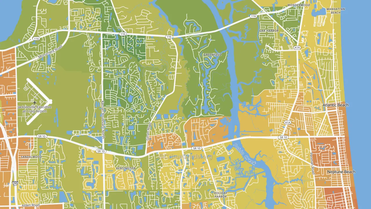 Girvin, Jacksonville, FL Map of Vehicle Theft Rates