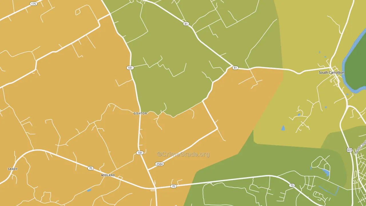 Gishton, KY Map of Vehicle Theft Rates