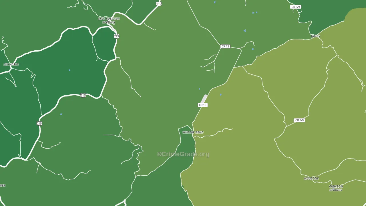 Glace, WV Map of Vehicle Theft Rates