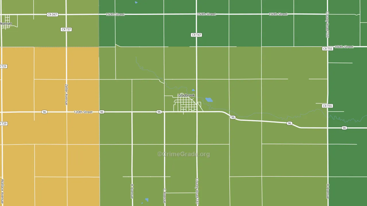 Gladbrook, IA Map of Vehicle Theft Rates