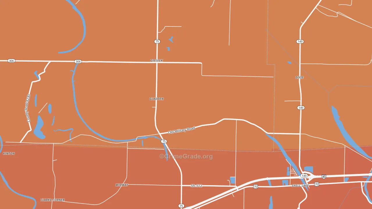 Gladden, AR Map of Vehicle Theft Rates