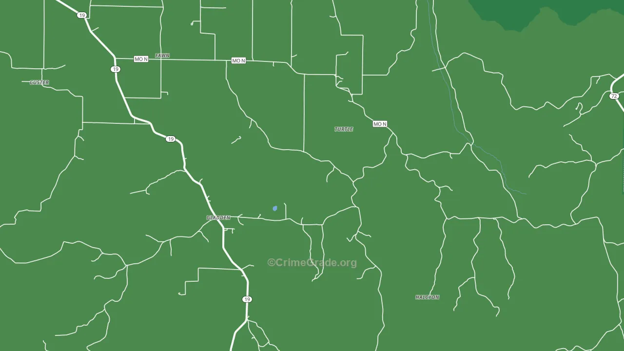 Gladden, MO Map of Vehicle Theft Rates